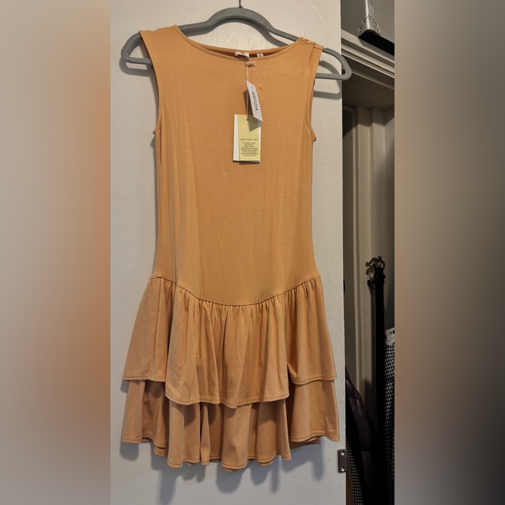 Aritzia Sleeveless Tiered Mini Dress in Light Taupe - Picture 9 of 9